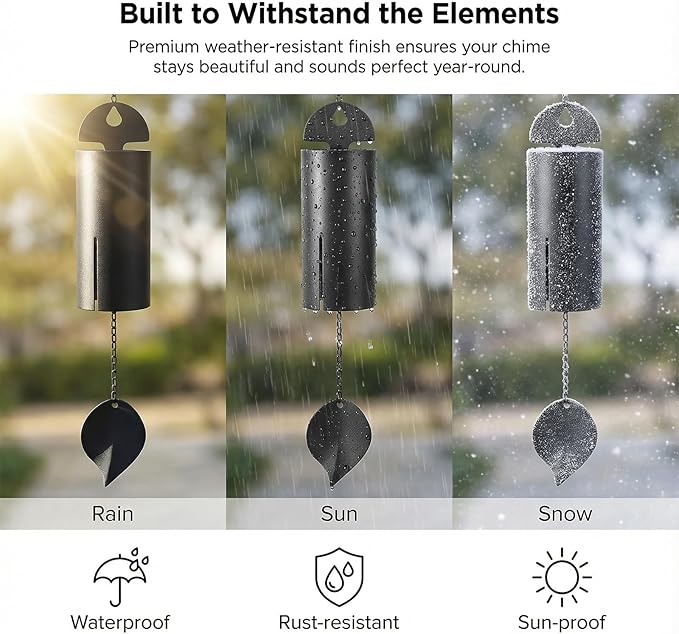 Wind Chimes for Outside Deep Tone, Black Large Metal Unique Serenity Bell with Deep Resonance Cylinder Memorial Wind Chime Outdoor for Garden Patio Yard Porch