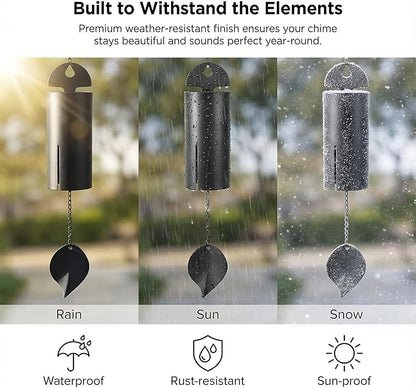 Wind Chimes for Outside Deep Tone, Black Large Metal Unique Serenity Bell with Deep Resonance Cylinder Memorial Wind Chime Outdoor for Garden Patio Yard Porch