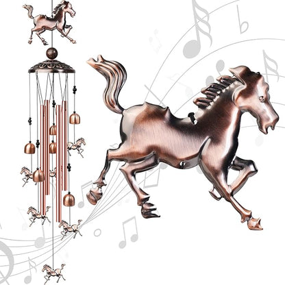 Horse Wind Chimes for Outside, Decorative Wind Chimes with 4 Aluminum Tubes Hanging Bells, Memorial Windchimes Outdoors with S Hook for Patio Garden Decor, Unique Gift for Mom Grandma