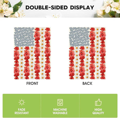AVOIN colorlife Myosotis Poppy Memorial Day Garden Flag 12x18 Inch Double Sided Outside, Patriotic American Flag Yard Outdoor Decoration