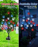 8 Piece Solar US Flag Light Set, American Flags Pole Pathway Lights, Outdoor Garden IP66 Waterproof Patriotic LED Star Stake with 8 Lighting Modes for 250th Anniversary, 4th of July Decoration