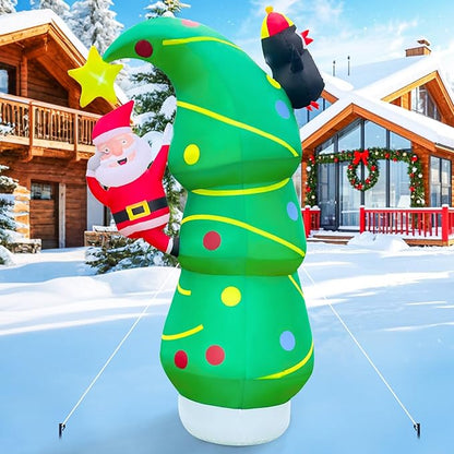 7FT Inflatables Christmas Tree 7FT Christmas Tree Inflatable Outdoor Decor Combined with Santa Penguin Xmas Tree Blow Up Yard Decor with Built-in 5 LEDs for Yard Garden Law(with Storage Bag)