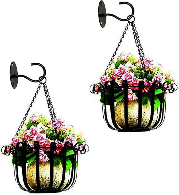 TIHOOD 2PCS Wall Mount Ceiling Hooks, Metal Plant Bracket Iron Wall Mount Lanterns Hangers for Hanging Bird Feeders, Lanterns, Wind Chimes, Planters, Outdoor Decoration Hooks