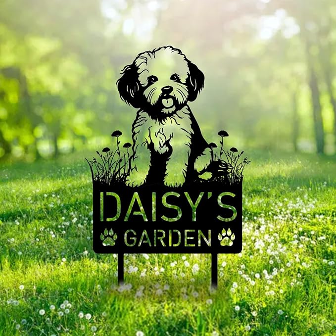 Custom Bichon Frise Dog Metal Memorial Garden Stake Personalized Pet Grave Marker Name Sign Remembrance Stake Decor Sympathy Dog Loss,Outdoor Statues for Yard Garden Lawn Patio Pathway Grave Gift.