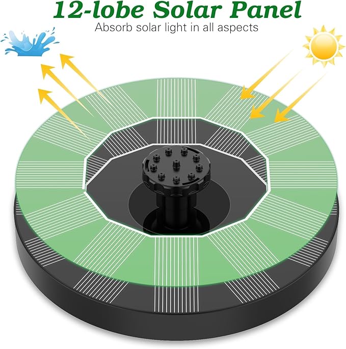 AISITIN Solar Bird Bath Fountain Pump, Solar Fountain for Bird Bath with 6 Nozzles, Solar Powered Water Fountain Pump for Garden, Ponds, Pool, Fish Tank and Outdoor