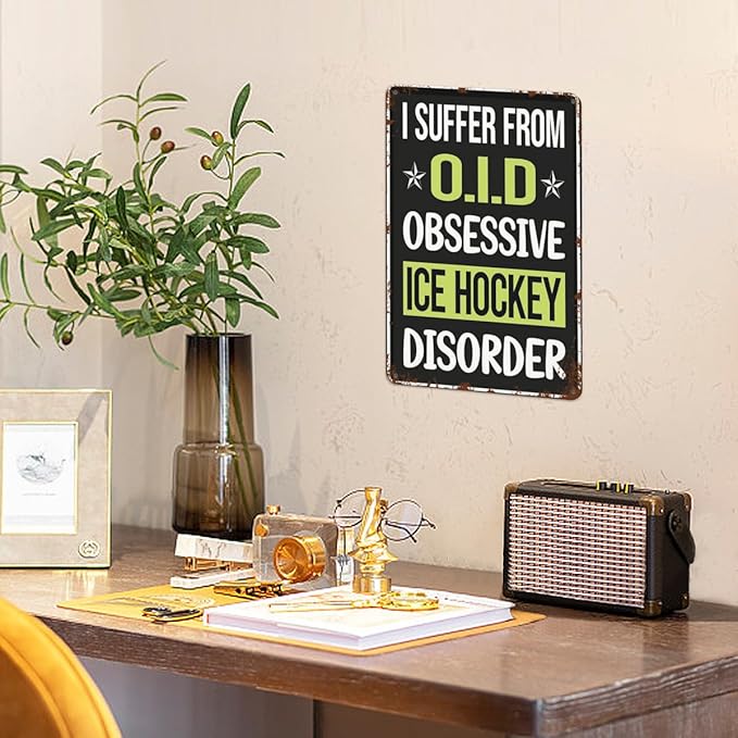 patio wall decor Obsessive Love Ice Hockey vintage signs Man Cave Bathroom Wall Decor Retro Metal Sign for Home,Office,Yard,Garage,or Man Cave Funny Quotes & Life Inspiration 8X12inch