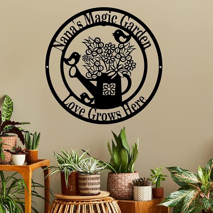 Custom Garden Sign Art,Personalized Garden Wall Art Decor,Custom Metal Flowers Shop,Birds Metal Sign for Home Wall Hanging Outdoor Decorate Gifts