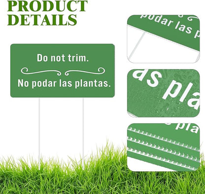 Soaoo 4 Pcs Corrugated Plastic Do Not Trim Yard Signs with Stakes 6.2 x 3.3 Inch 9.2 x 4.9 Inch Plant Signs Bilingual Garden Markers for Outdoor Lawn(Green,Classic)