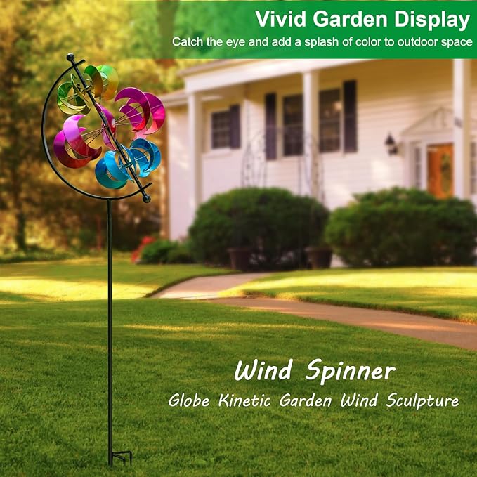 Large Kinetic Wind Spinner Outdoor Metal - 3D Wind Sculptures & Catchers with Stable Stake, Multi-Color Yard Art Decoration for Garden, Patio, Lawn, and Backyard