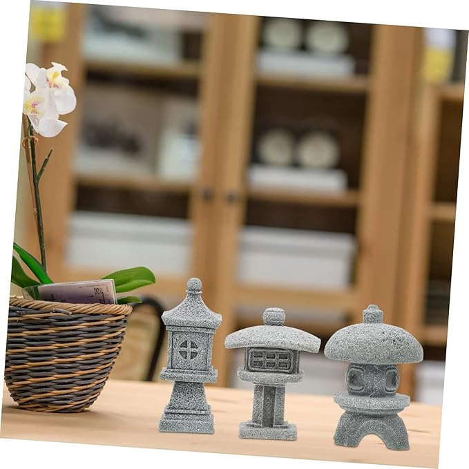 Milisten 3Pcs Pavilion Shaped Garden Decor Outdoor Micro Landscaping Ornament Weather Resistant Statues for Garden Balcony Unique Home Office Decoration