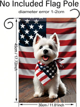 Patriotic 4th of July West Highland White Terrier Garden Flag Summer Decorative Lovely Pet Dog American US Flag Banner for Outside 12x18 Inch Printed Double Sided