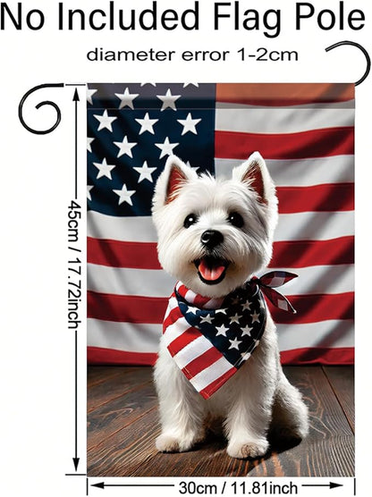 Patriotic 4th of July West Highland White Terrier Garden Flag Summer Decorative Lovely Pet Dog American US Flag Banner for Outside 12x18 Inch Printed Double Sided