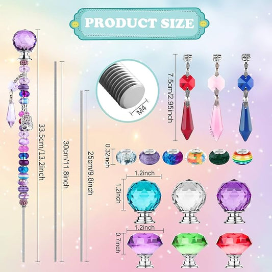 UFU 310Pcs DIY Fairy Wand Beaded Garden Stakes Kit, Decorative Garden Stakes with Colorful Crystal Pendants, Outdoor Fairy Garden Accessories, Beadable Items for Decor, Gifts & Craft (10 & 12 in)