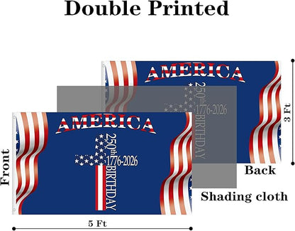 250 Anniversary USA Flag 3x5 Ft 2 Sided 3 Layers 250th Anniversary Flag We The People 1776-2026 250 Years Birthday Patriotic Decor for Outdoor Front Door Porch Wall (F)