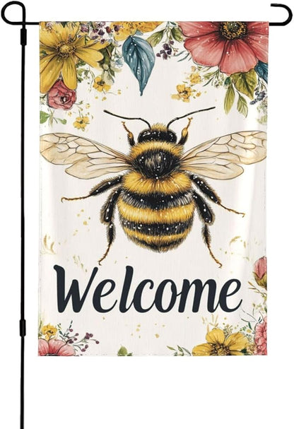 Bee Welcome Garden Flags 12×18 Inch Double Sided Decorative Yard Banner Seasonal Flag for Outdoor Outside Decor