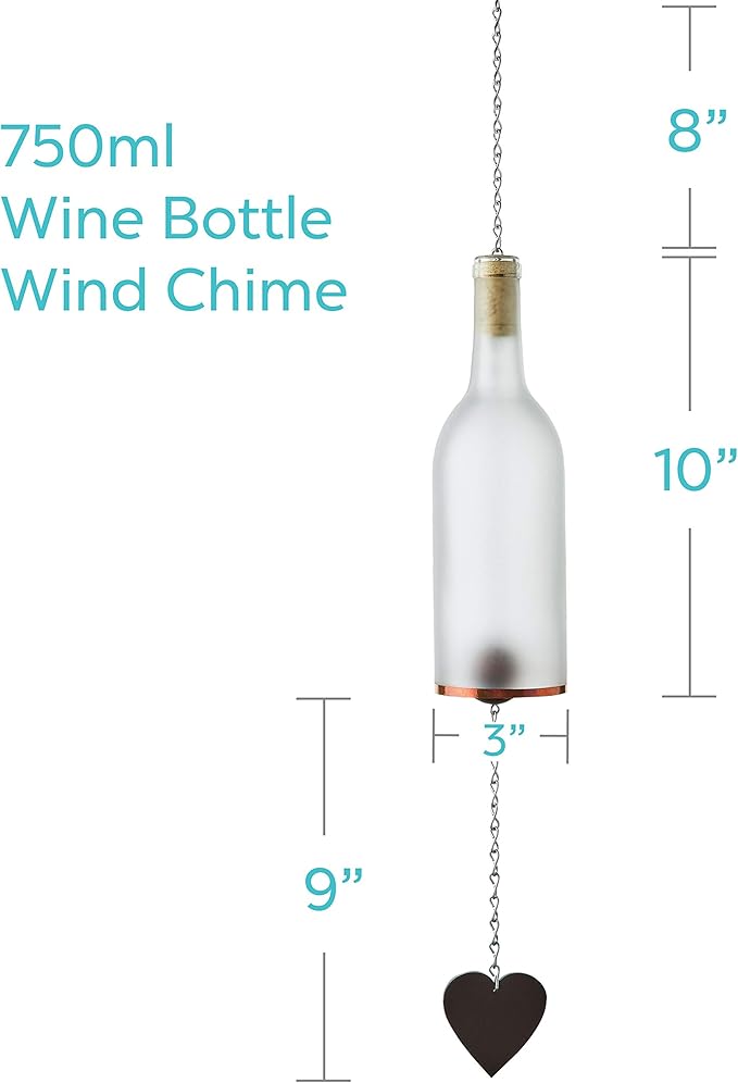 Blue Ridge Mountain Gifts Wine Bottle Wind Chime - Wind Chimes for Outside & Inside Decor, Handcrafted Wine Glass Bottle Wind Chimes, Suncatcher Whimsical Home Decor Gifts for Women (4th of July)