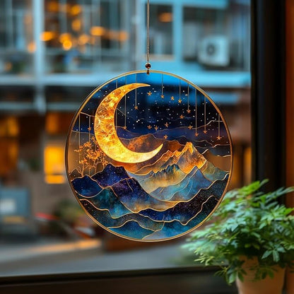 Celestial Moon and Stars Acrylic Hanging Suncatcher Night Sky Themed for Home Porch Decor Window Gift Mom Sun Catchers Windows Acrylic Decorations Outdoor