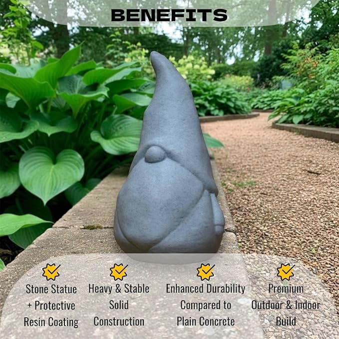 OLOMA Concrete Garden Gnome Statue Outdoor Stone Decor Heavy Sculpture with Protective Resin Coating Weather Resistant Garden Accent Durable Outdoor Indoor Yard Patio Lawn
