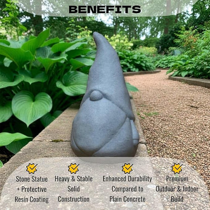 OLOMA Concrete Garden Gnome Statue Outdoor Stone Decor Heavy Sculpture with Protective Resin Coating Weather Resistant Garden Accent Durable Outdoor Indoor Yard Patio Lawn