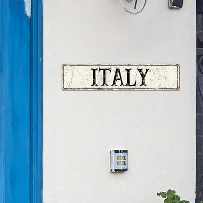 Madcolitote Vintage Country Italy Wood Sign Italy Street Signs Customized Rustic Wooden Wall Art Farmhouse Wall Decor Kitchen Wall Hanger Retro Decoration Sign Housewarming Gift 4x18in