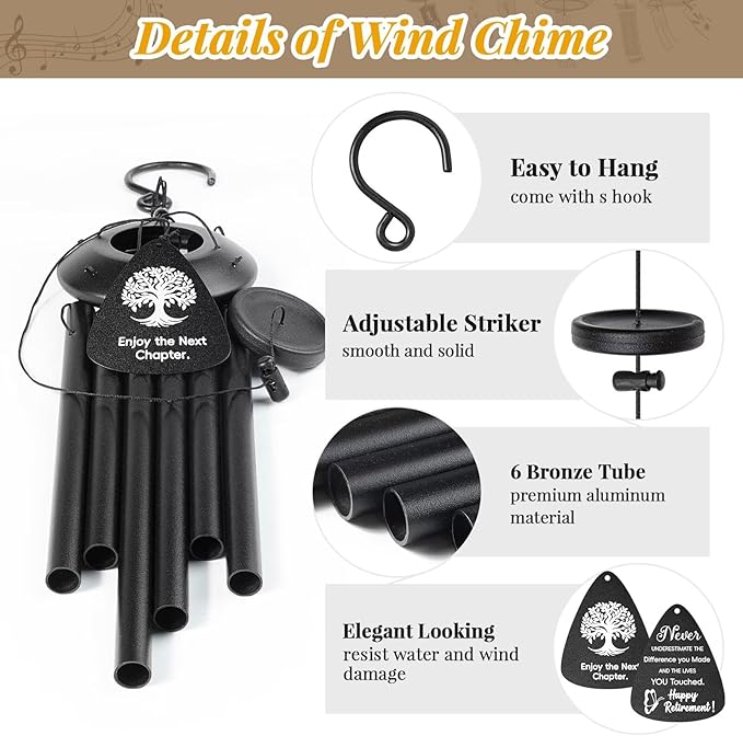 Retirement Gift for Woman Men, 25" Wind Chimes Retired Gifts, Leaving Farewell Gift for Coworker, Boss, Teacher, Nurses,Friends,Happy Retirement Gifts Ideas of Going Away Party Retirement Decorations