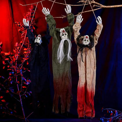 3 Pack Halloween Decorations Outdoor,Hanging Ghost Spooky Skeletons Decor Supplies, Creepy Haunted House Flying Halloween Decoration with Yard Tree Porch Garden Party Décor Indoor