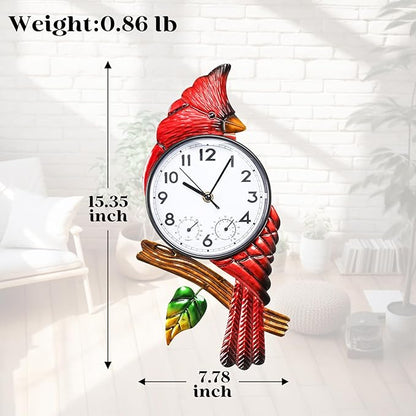 MUMTOP Cardinal Outdoor Clock Waterproof, 15.35 Inch Outside Wall Clock with Thermometer Combo for Patio Pool Garden Home Decor