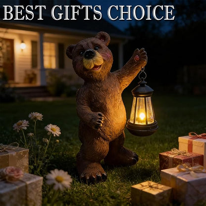 Solar Lantern Garden Statues Decor, 14" Large Outdoor Bear Figurine Lights for Yard Patio Decoration - Unique Christmas Housewarming Gifts for Grandma Wowen Mom Brown