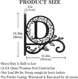 Personalized Initial Metal Plant Hanger Bracket, Decorative Wall Mount Hanging Plant Hook, Monogram Floral Leaf Garden Stake for Hanging Baskets Bird Feeders Lanterns Wind Chime (D)