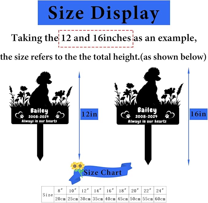 Custom Poodle Dog Memorial Grave Marker,Personalized Pet Dog Memorial Garden Stake,Flora Dog Memorial Plaque Burial Stake Engraved Sign,Dog Sympathy Grave Stake,Dog Statue Headstone