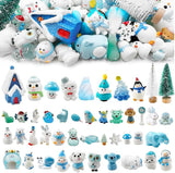 Suartus Christmas Miniature Figurines - 46 Winter Mini Resin Animal Figurines Tiny Christmas Figures Model Statue Ornaments for Xmas Fairy Garden Moss Landscape Potted Plant Snow Globes Home Decor