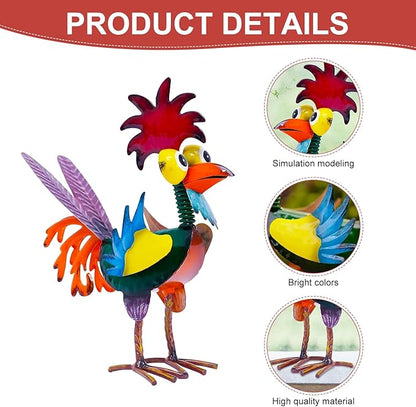 Metal Rooster Yard Statue, Wacky Outdoor Garden Statues, Metal Rooster Yard Garden Decorations Statues, Chicken Ornaments Yard Art for Backyard Patio Lawn Decorations, Gifts for Chicken Lovers (A)