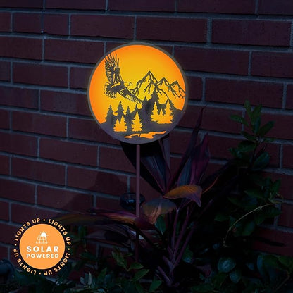 Red Carpet Studios Outdoor Light Sculpture - Solar Powered LED Lighted Wildlife Silhouette Garden Stake, 33.5" Tall, Eagle