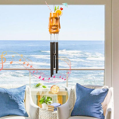 MUMTOP Wind Chimes for Outside Clearance - Garden Wind Chimes with Resin Face Cup Cocktail, 32 Inch Tropical Metal Windchimes for Patio Outdoor Porch Yard Decor Gifts(Orange)