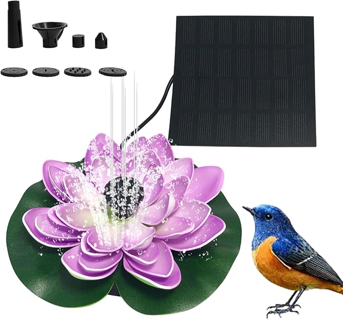 Solar Water Fountain - Garden Decor Solar Bird Fountain,Led Powered Ponds, Led Pond Pump Bird Bath, Lily Outdoor Ponds with 8 Nozzles, Water Pump for Outside Pond and Backyard