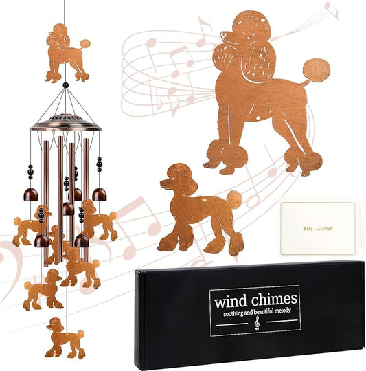 Poodle Wind Chimes for Outside - Poodle Gifts for Women Men, Christmas Birthday Housewarming Gifts Idea, Metal Dog Memorial Sympathy Wind Chimes for Outdoor Garden Patio Yard Porch Decor