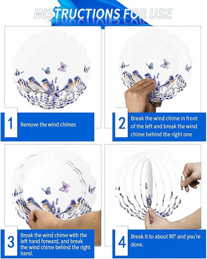 Stainless Steel Wind Spinner for Yard Garden Decoration, Blue Purple Bird Flower Floral Butterfly Round Wind Sculpture Spinner 3D Crafts Hanging Ornaments for Indoor Outdoor, 8 Inch