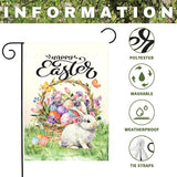 Happy Easter Garden Flag with Bunny Basket Spring Tulips Wildflowers Eggs Cute Rabbit Yard Flags Double Sided Welcome Spring Easter Houde Banner for Porch Lawn Patio Holiday Décor 12 x 18 In