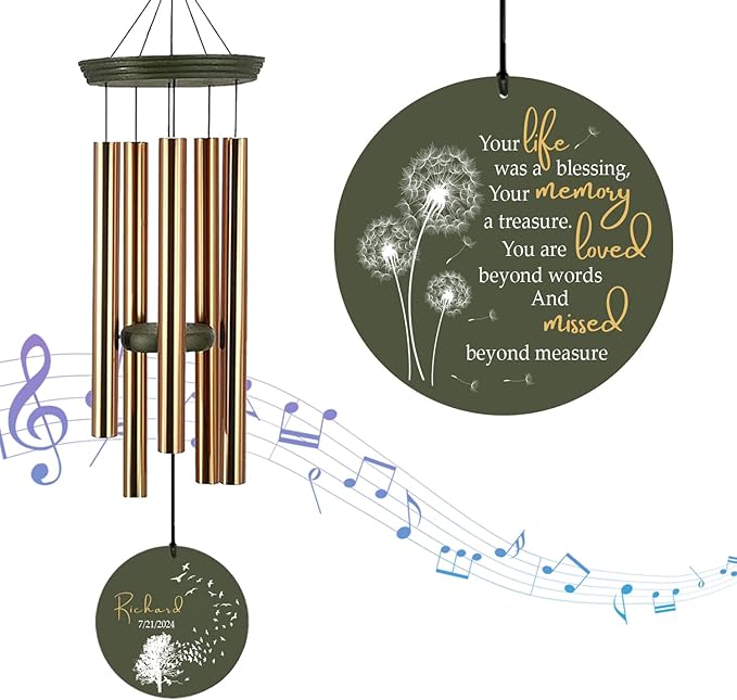 Personalized Memorial Wind Chimes, Sympathy Gifts Wind Chimes, 36inch Custom Name Pass Away, Dandelion Wind Chime for Loss of Loved One, Loving Memory (Produced in USA)