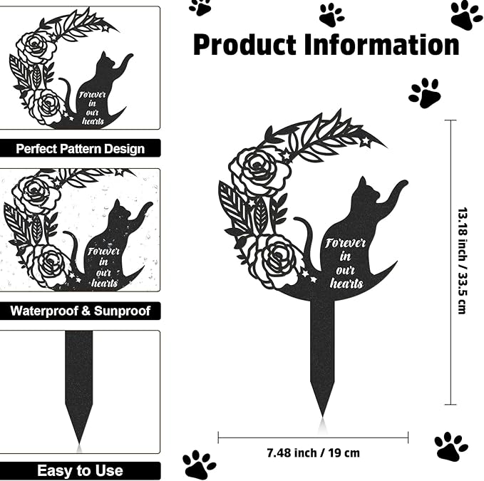 Rngmsi Pet Grave Markers Cat, Metal Memorial Plaques for Outdoors Garden Yard, Pet Grave Marker Decor Gifts Graveyard Remembrance Graveside Burial Stake for Pet Owner