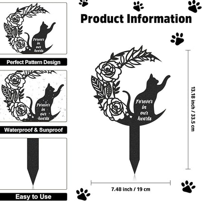 Rngmsi Pet Grave Markers Cat, Metal Memorial Plaques for Outdoors Garden Yard, Pet Grave Marker Decor Gifts Graveyard Remembrance Graveside Burial Stake for Pet Owner
