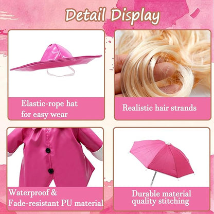 4 Pcs Porch Goose Raincoat with Wigs, Outfits and Clothes, Spring Summer Goose Statue Raincoat Costume, 23" Geese Statue Clothes for Patio Yard Lawn Outdoor Decor (Pink)