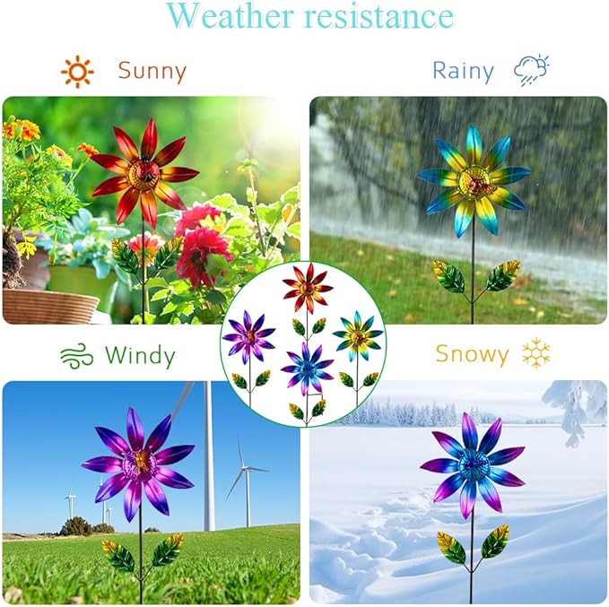 4 Packs Wind Spinner Outdoor, Pinwheels for Yard and Garden, Metal Flower Decorative Garden Stakes for Lawn Patio Porch Decor