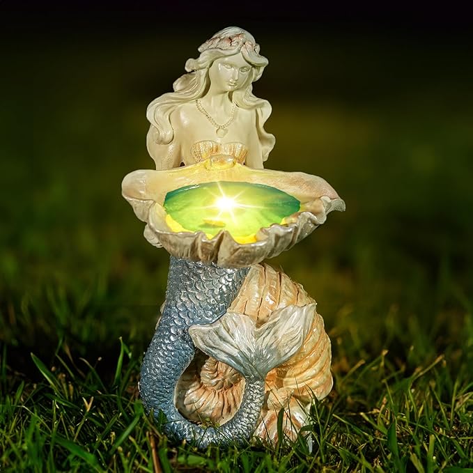 Teaeeno Outdoor Mermaid Decor Garden Statues with Solar Lights,Art Mermaid Figurine,Mermaid Decor for Home,Solar Lawn Ornament,Animal Solar Outdoor Decor,Solar Lamp Decor for Patio Decor Waterproof