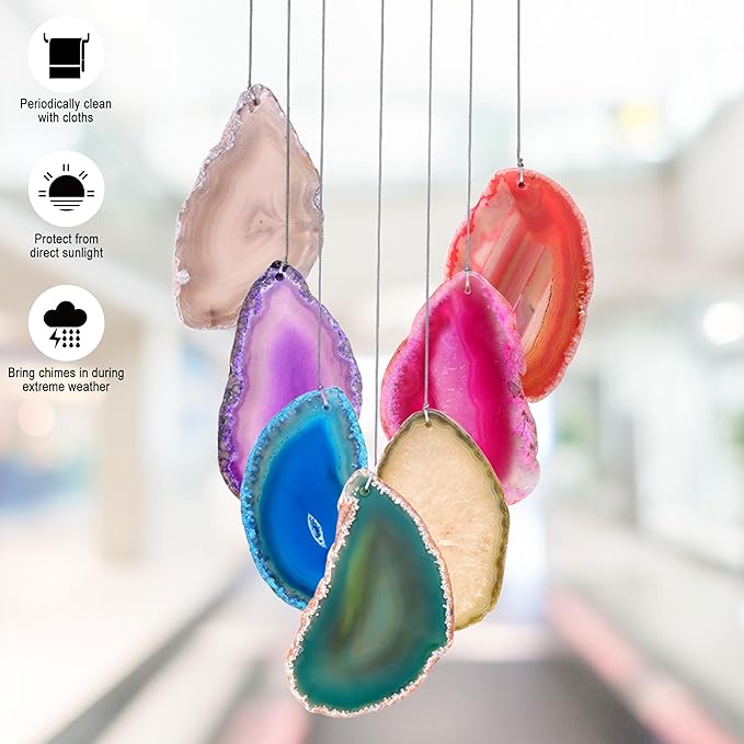 Yoption Heart Wind Chimes with Crystal Tree of Life Agate Slice for Home Wall Decor, 7 Chakra Natural Crystal Windchimes for Home Garden Decorative Ornament, Unique Gift