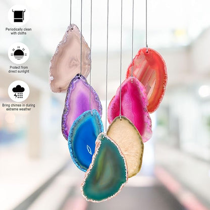 Yoption Heart Wind Chimes with Crystal Tree of Life Agate Slice for Home Wall Decor, 7 Chakra Natural Crystal Windchimes for Home Garden Decorative Ornament, Unique Gift