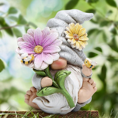 Hodao Spring Gnome Decoration Flower Elf Ornaments Decor Gifts Summer Gnome Figurines Spring Gnoms for Garden Decor Gifts for Outdoor Decor for Mom, Grandma (Grey-Man)