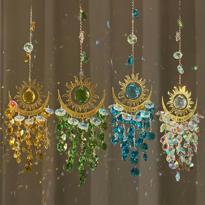 Hanging Celestial Suncatcher for Indoor Window Moon and Sun Crystal Sunlight Catcher Prism