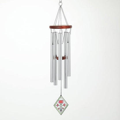 Woodstock Wind Chimes 26" Tulip Botanical Chime, Flower Stained-Glass Acrylic Wind Catcher Chimes Silver Aluminum Tubes, Windchime for Outside Garden Decor, Outdoor Patio and Front Porch