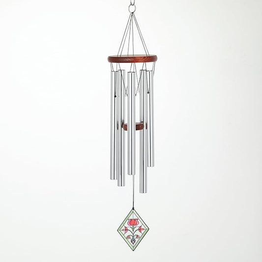 Woodstock Wind Chimes 26" Lily Botanical Chime, Flower Stained-Glass Acrylic Wind Catcher Chimes Silver Aluminum Tubes, Windchime for Outside Garden Decor, Outdoor Patio and Front Porch